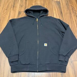 Vintage Carhartt J149 Black Thermal Lined Full-Zip Hoodie Mens XL Workwear EUC
